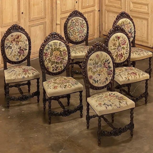 Set of Six 19th Century French Louis XVI Carved Dining Chairs With Original Needlepoint For Sale - Image 13 of 13