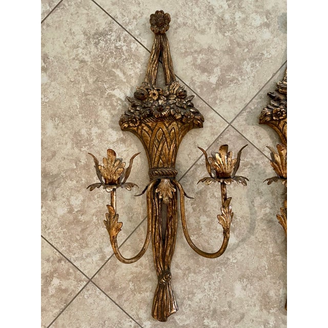 Vintage French Rococo Style Gilt Candle Wall Sconces - A Pair For Sale - Image 4 of 8