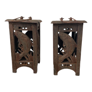 Vintage Cast Iron Fish Votive Lanterns. Set of 2