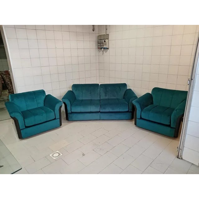 Set composed of 2 -seater sofa and two armchairs, completely covered with new fabric, restored plastics, while leaving the...