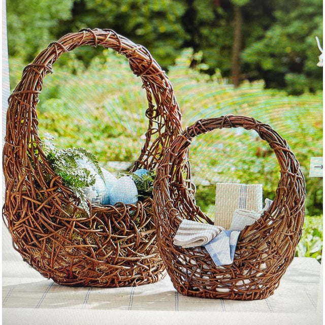 Vintage Pottery Barn Handwoven Large Grapevine Basket Chairish