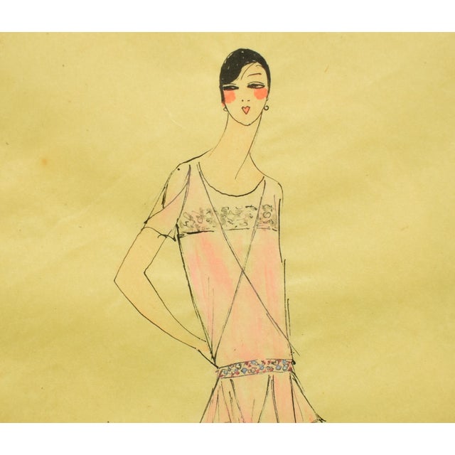Traditional Lanvin of Paris C1920s Fashion Model Original Watercolour For Sale - Image 3 of 4