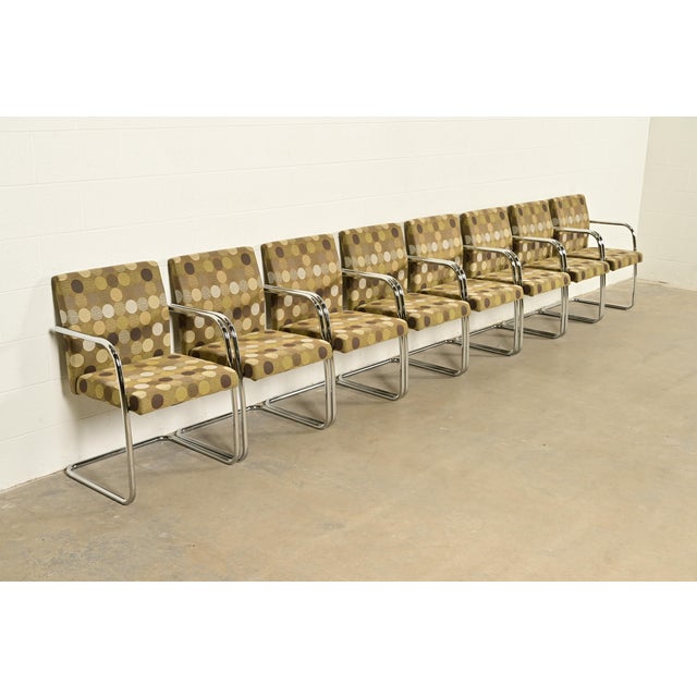 Keilhauer Furniture Mies Van Der Rohe Brno Style Mid-Century Modern Chrome Tubular Cantilever Club Chairs, Set of Eight For Sale - Image 4 of 13