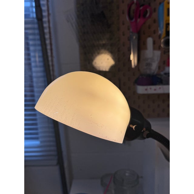 Vintage 1960s Brass Gooseneck Desk Lamp Milk Glass Dome Shade Mid-Century Modern Task Light For Sale - Image 12 of 12