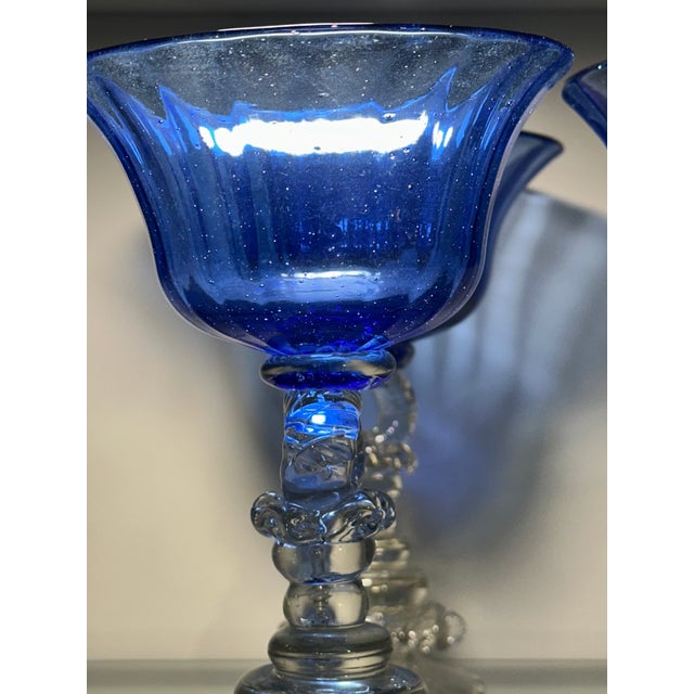 Vintage 1940s Hand Blown Cobalt Glasses - Set of 4 For Sale - Image 12 of 15