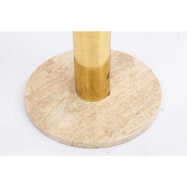 Modern Set of 3 Leon Rosen for Pace Brass Glass & Travertine Post Modern Side Tables For Sale - Image 3 of 6