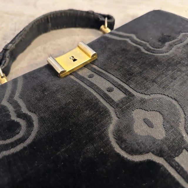 Textile Iconic 1970s Black Velvet and Brass Hand Bag by Roberta Di Camerino For Sale - Image 7 of 12