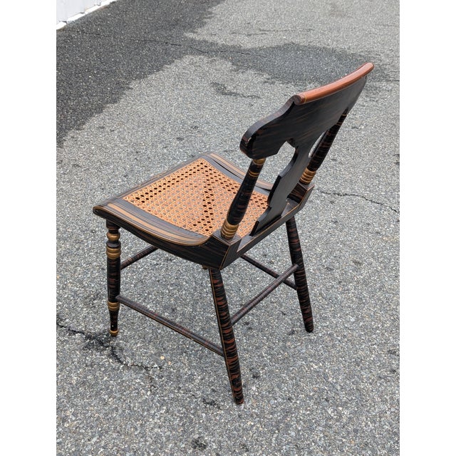 19th C. Baltimore Ebonised & Painted Bergere Side Chair, 1880s For Sale - Image 11 of 14