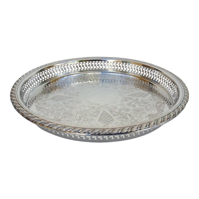 C1970's Silverplate Pierced Large Celtic Server Tray or Platter For Sale