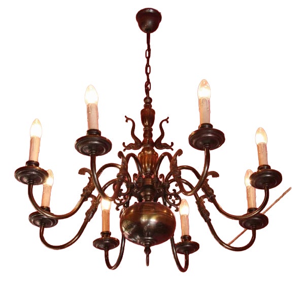 Dutch 8-Armed Chandelier with Fish Motifs For Sale
