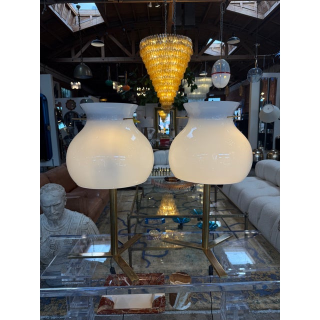 1950s 1950s Italian Murano Glass Table Lamps With Brass Base - a Pair For Sale - Image 5 of 13