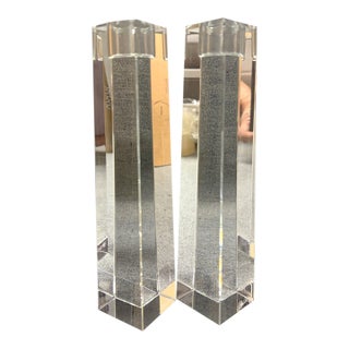 Oleg Cassini Miniamlist Crystal Candlsticks - A Pair For Sale