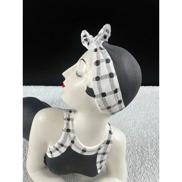 French Style Bathing Beauty Resin Figurine in Black & White Gingham Swimsuit For Sale - Image 12 of 18