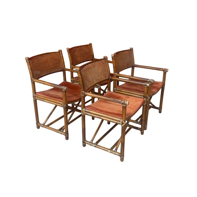 McGuire 1970's McGuire Leather Wrapped Bamboo, Cane & Dining - Set of 5 For Sale - Image 4 of 18