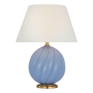 Julie Neill by Visual Comfort Signature Talia Small 13" Cordless Accent Lamp in Blue with Linen Shade For Sale