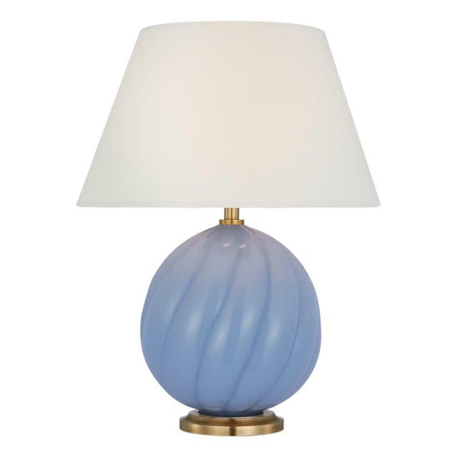 Julie Neill by Visual Comfort Signature Talia Small 13" Cordless Accent Lamp in Blue with Linen Shade For Sale