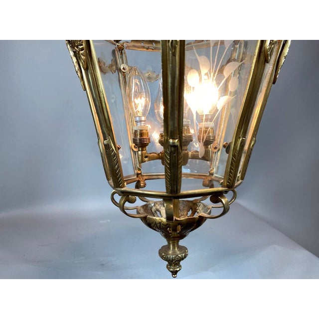 1970 France Louis XVI Gold Bronze Glass Lantern Chandelier Light For Sale - Image 11 of 18
