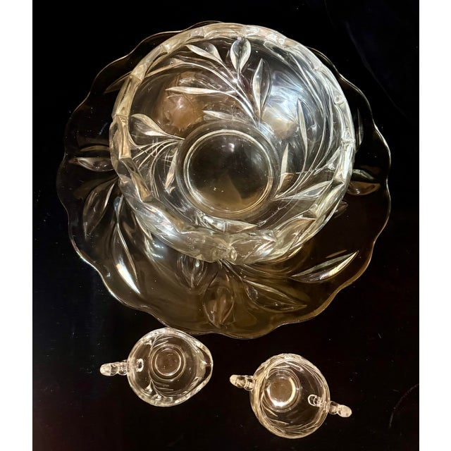 Indiana Glass Company Mid 20th Century Indiana Glass Willow Punch Bowl Set With Cream and Sugar Set - Set of 4 For Sale - Image 4 of 12