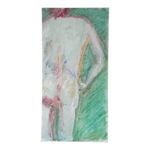 1990s Vintage Portrait Standing Nude Expressionist Oil Painting by Rosemary Rabut