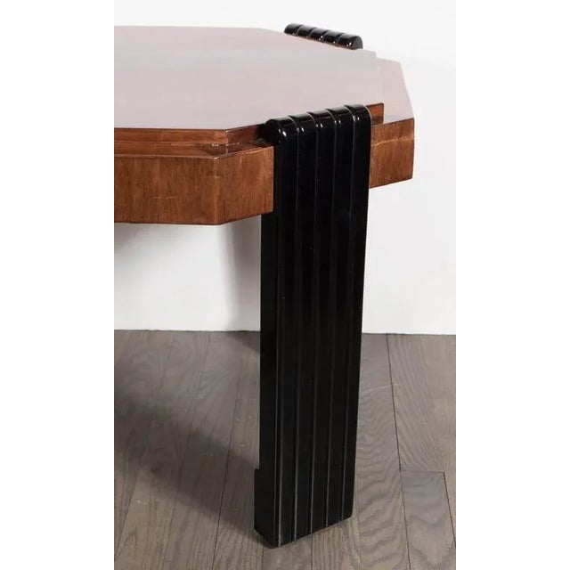 Art Deco Art Deco Streamlined Octagonal Occasional Table in Bookmatched Burled Walnut For Sale - Image 3 of 10