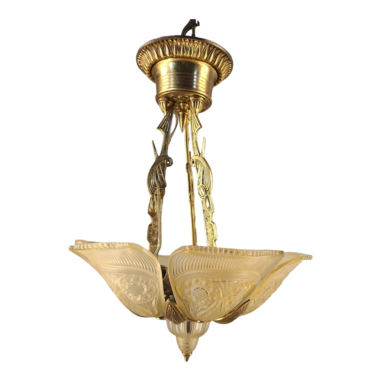Early 20th Century Art Deco Bronze/Brass 6 Light Slip Shade