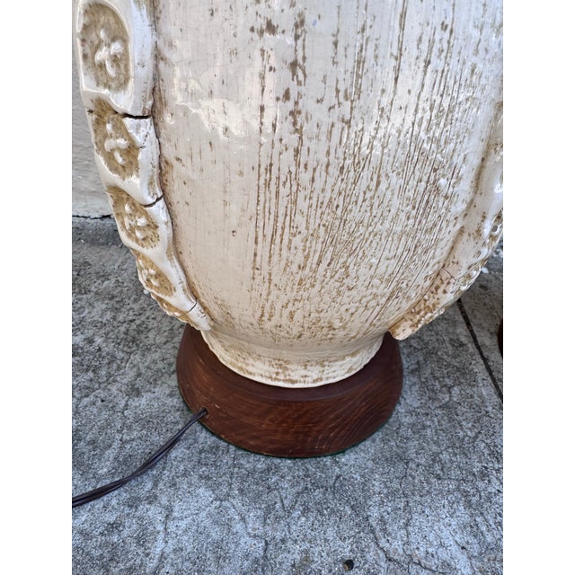 Wood Pair of Italian Studio Ceramic Table Lamps With Walnut Bases, C. 1960s For Sale - Image 7 of 12