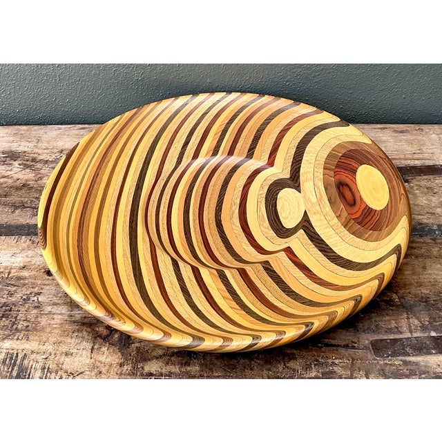 Vintage Inlay Wood Monumental Bowl For Sale - Image 9 of 12
