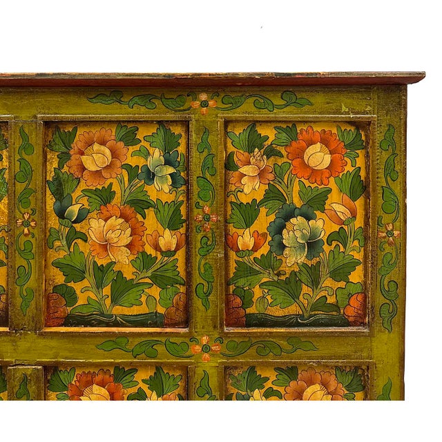 20th Century Antique Tibetan Hand Painted Tall Credenza Storage Cabinet For Sale In Los Angeles - Image 6 of 11