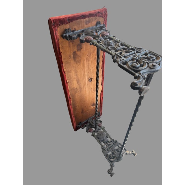 Antique Cast Iron Upholstered Bench Red Velvet Seat Victorian Gothic Hall Bench For Sale - Image 6 of 10