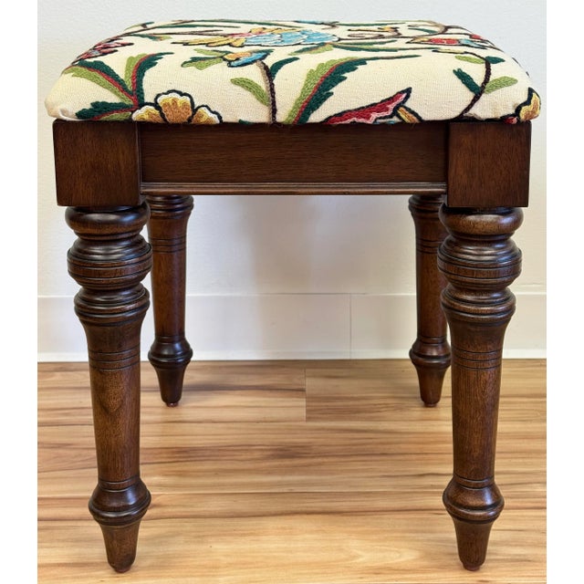 Wood Vintage Upholstered Bombay Company Turned Wood Stool For Sale - Image 7 of 11