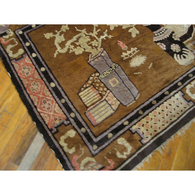 1920s Brown Floral Vase Antique Chinese Bao Tou Rug 4' 2'' X 6' 6'' Knotted Wool Carpet For Sale In New York - Image 6 of 9