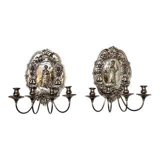 Pair of AntiqueSilvered Figural Wall Sconces, Europe, 19th Century For Sale