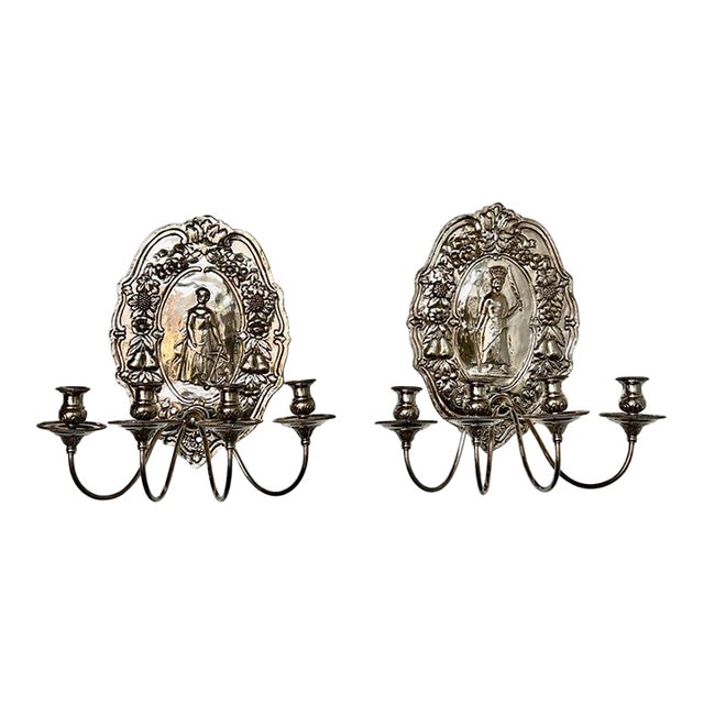 Pair of AntiqueSilvered Figural Wall Sconces, Europe, 19th Century For Sale