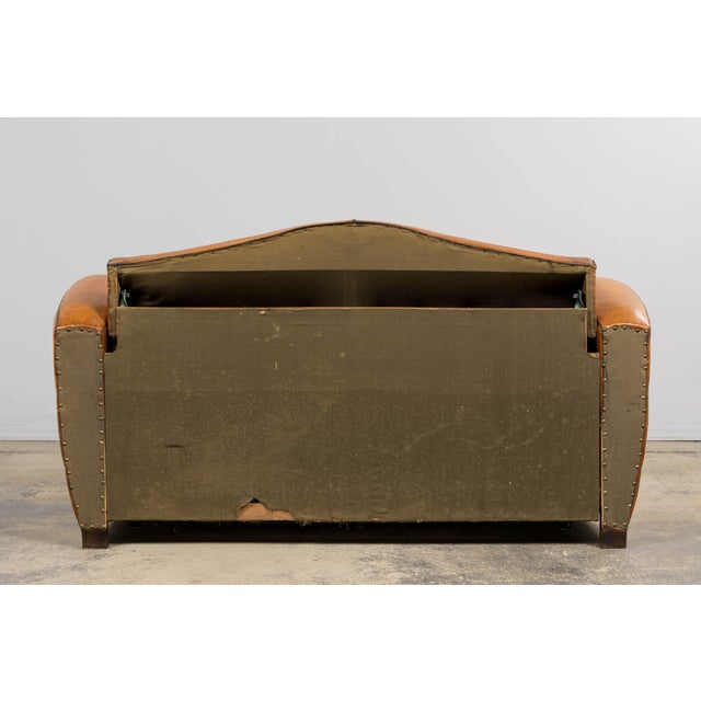 1920s French Art Deco Cognac Leather Club Sofa For Sale - Image 17 of 18