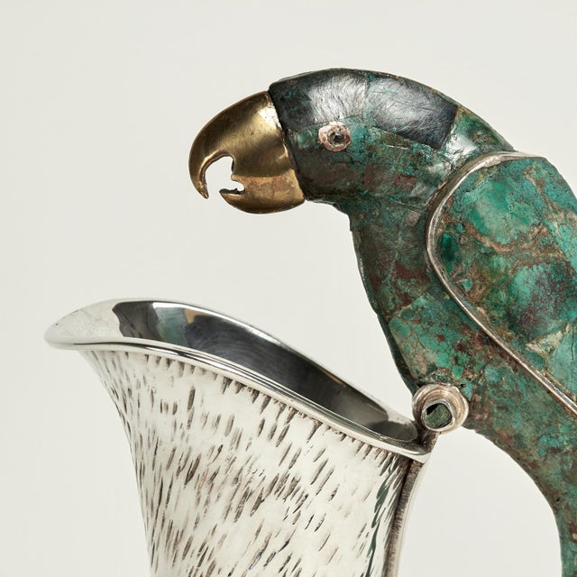 Silver Mid Century Silver on Copper Pitcher With Parrot by Los Castillo For Sale - Image 8 of 11