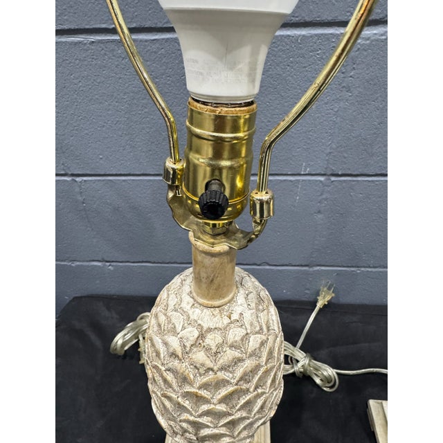 Pair Vintage Carved Wood Pineapple Lamps For Sale - Image 4 of 10