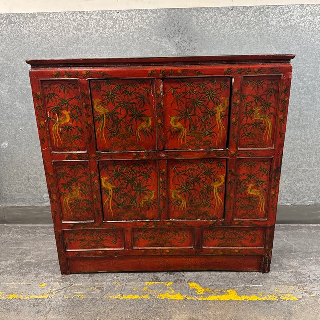 Chinoiserie Chinoiserie Red Lacquer Storage Cabinet, Antique For Sale - Image 3 of 12