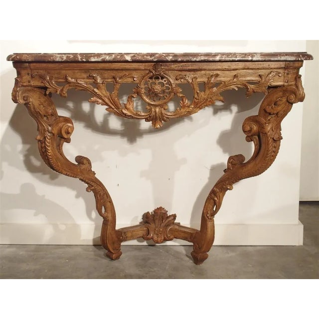18th Century Traditional Oak Regency Console With Rouge Marble Top For Sale - Image 4 of 13