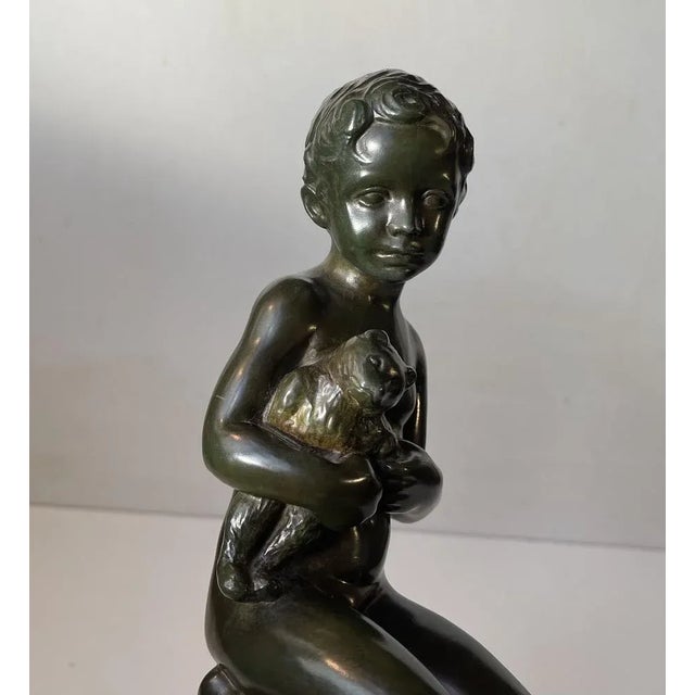 Art Deco Sculpture of Boy with Teddy Bear by Just Andersen & E. Borch, 1940s For Sale - Image 3 of 10