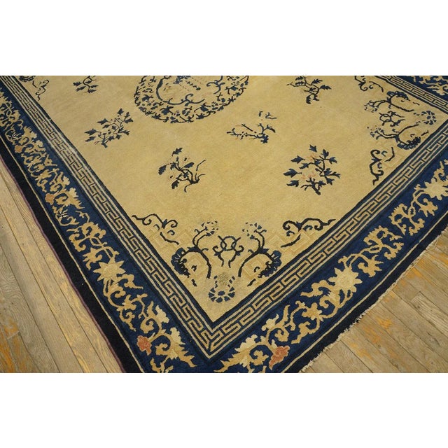 Textile 1920s Beige Medallion Greek Key Antique Chinese Peking Rug 6'2"x8'8" Wool Knotted Carpet For Sale - Image 7 of 9