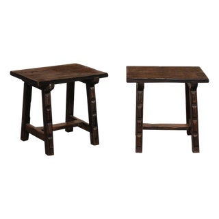 1800s Italian Trestle Leg Wood Side Tables - A Pair For Sale