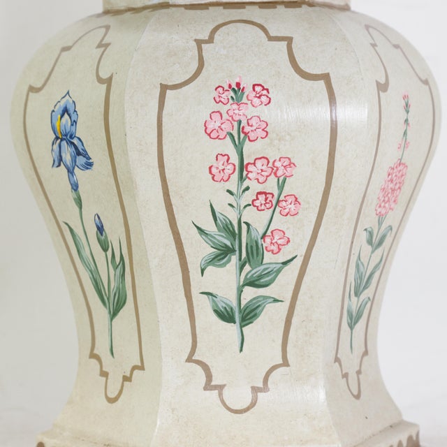 Vintage Hand-Painted Hexagonal Tole Ginger Jar Table Lamps - a Pair For Sale - Image 9 of 12