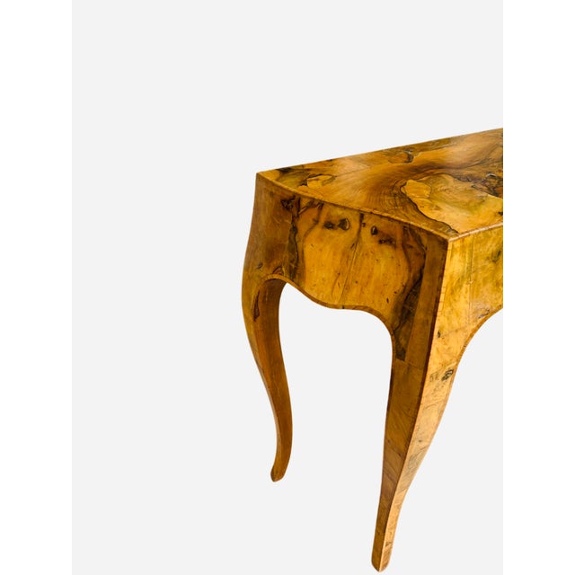 1960s Mid Century Transitional Modern Italian Oyster Burl Olive Console Table or Desk For Sale - Image 4 of 13