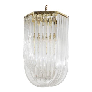 Large Mid-Century Modern Bent Lucite and Brass Chandelier For Sale