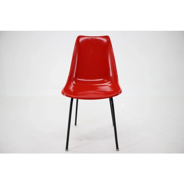 Red Fiberglass Dining or Desk Chair, Czechoslovakia, 1960s For Sale - Image 4 of 8