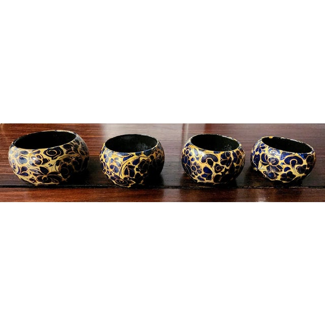Paint Vintage Hand-Painted Black Lacquer Napkin Rings - Set of 4 For Sale - Image 7 of 9