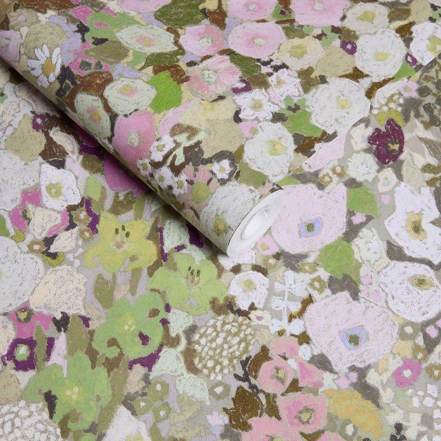 English HOLLYHOCKS Wallpaper - Meadow Sample For Sale - Image 3 of 3