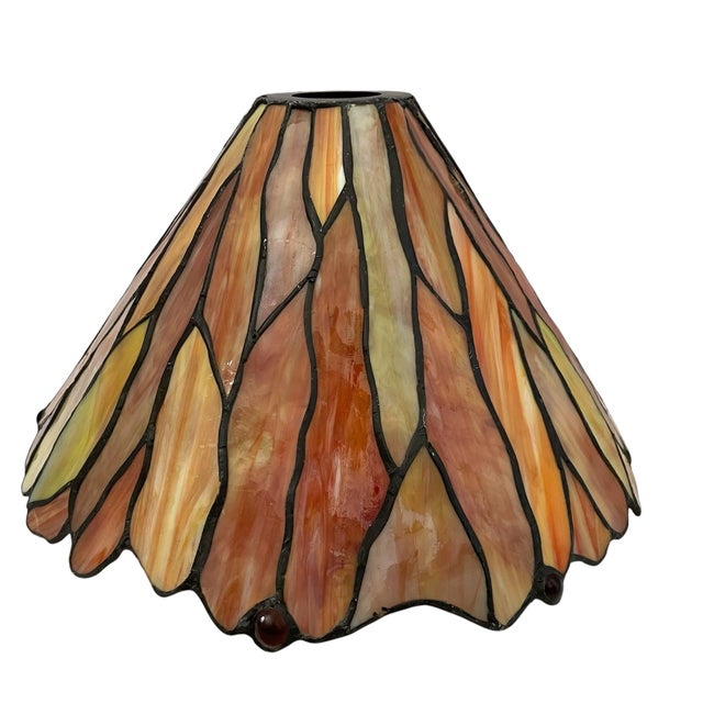 Mid 20th Century Vintage Tiffany-Style Stained Glass Lamp Shade, Orange, Amber, Goldenrod For Sale - Image 5 of 7