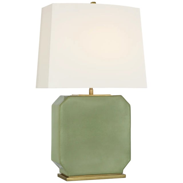 Thomas O'Brien by Visual Comfort Signature Monique 26" Table Lamp in Silk Green with Linen Shade For Sale