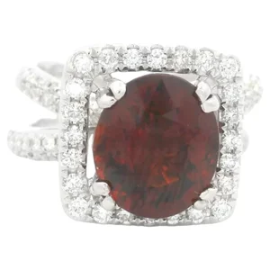 Contemporary 18K White Gold Oval Garnet and Diamond Halo Cocktail Ring